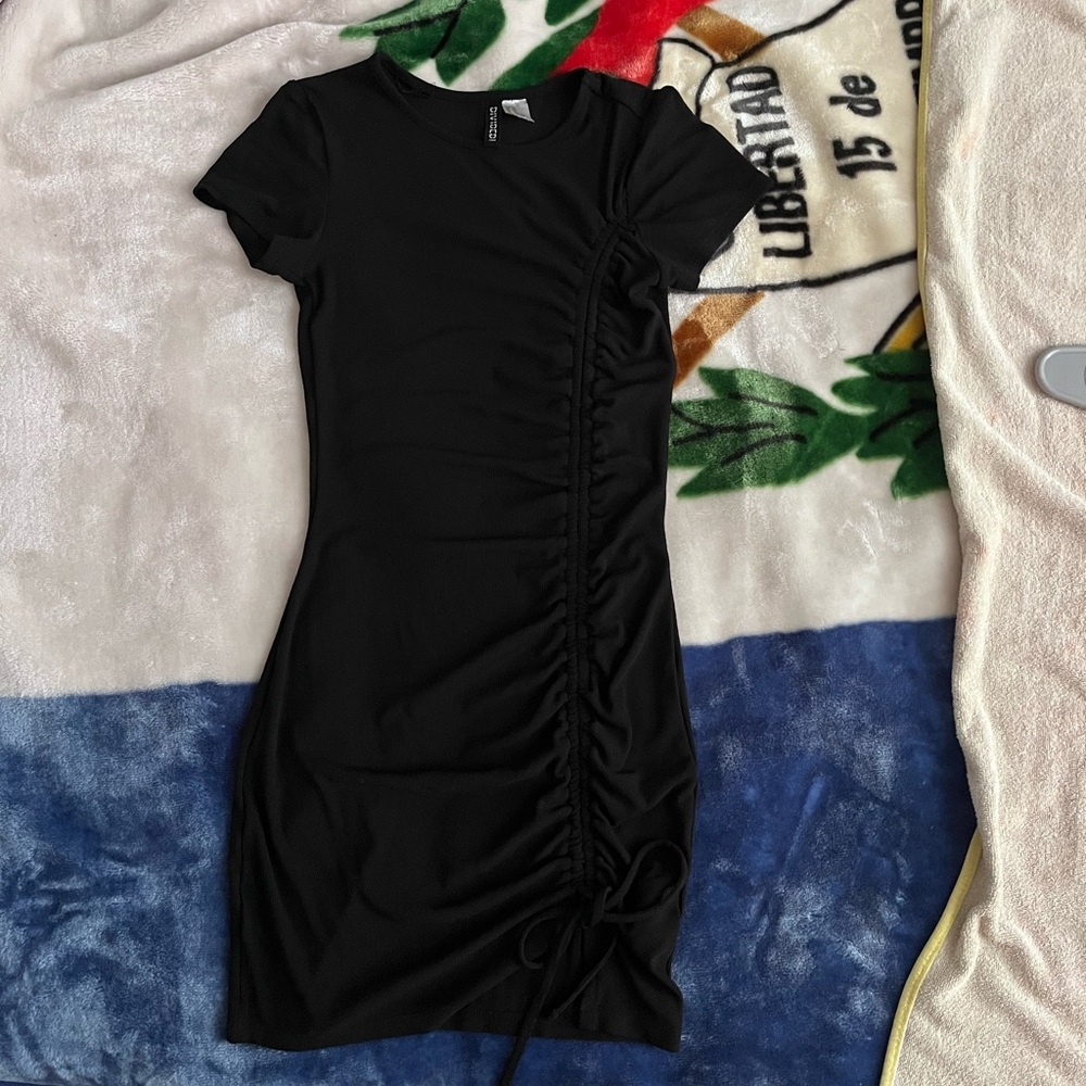 H&M Black Ruched Mini Dress
